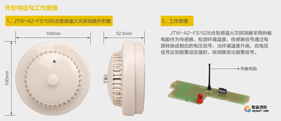 赋安JTW-A2-FS1026点型感温火灾探测器 外形特征与工作原理