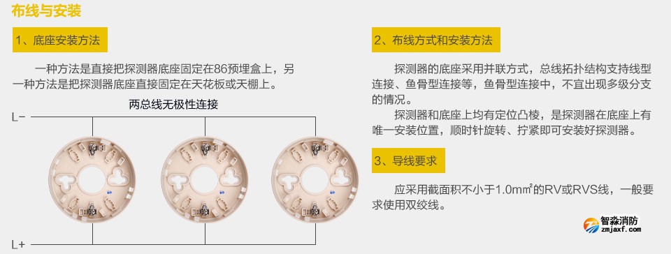 赋安JTY-GM-FS1017点型光电感烟火灾探测器 布线与安装