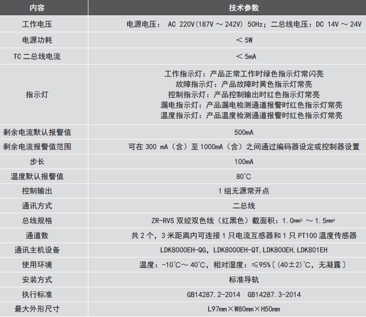 LDT9007EH组合式电气火灾监控探测器参数